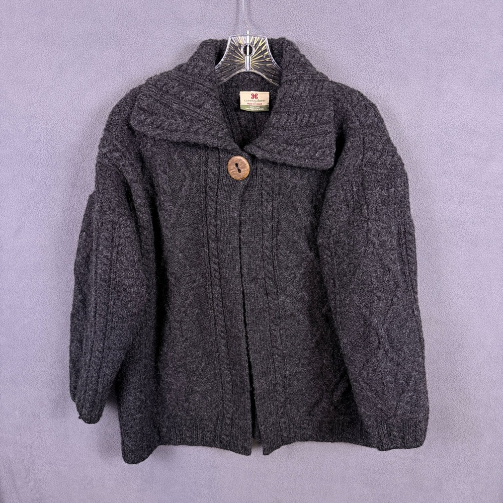 VTG Carraig Donn Wool Fisherman Sweater Cardigan Womens XL Irish Cable Knit